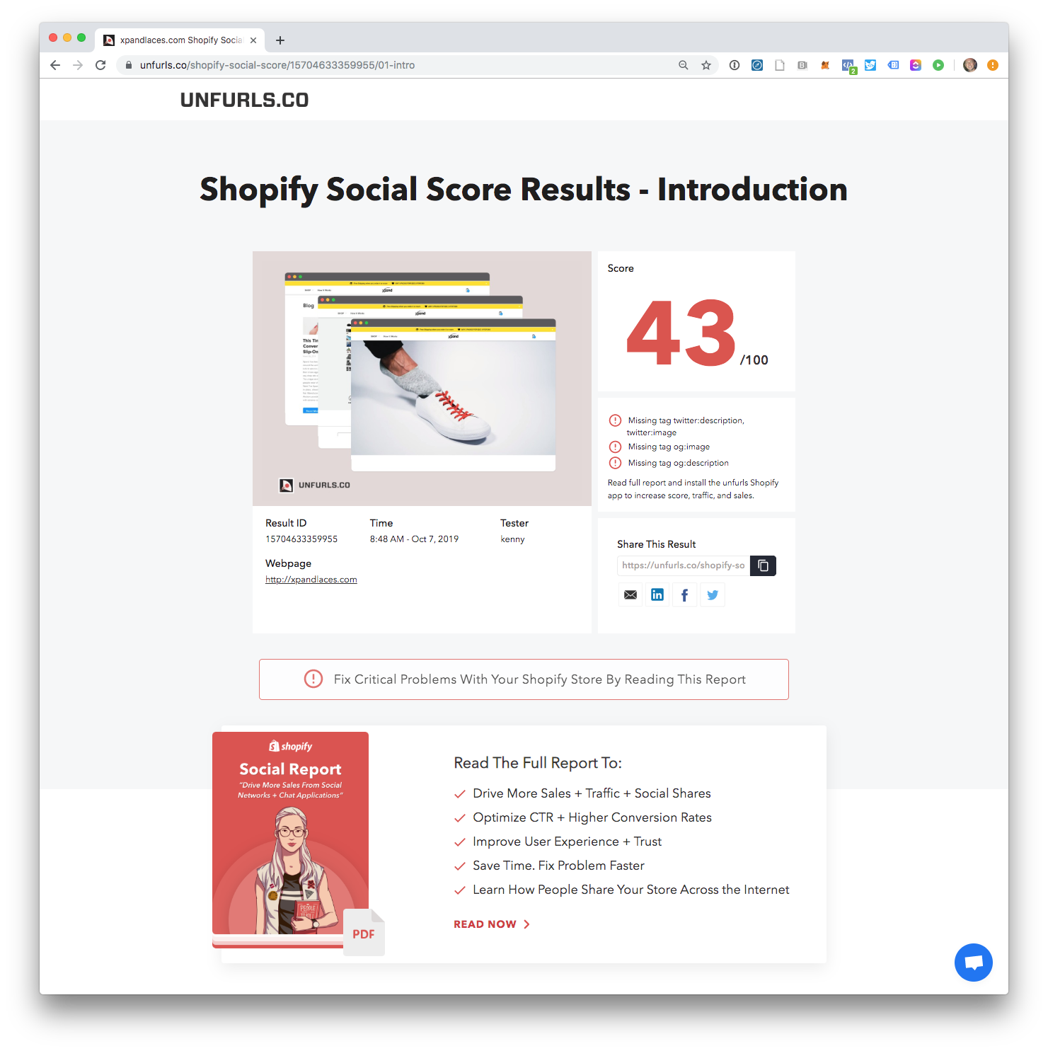 shopify social report