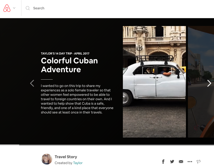 screenshot of airbnb annoucning stories