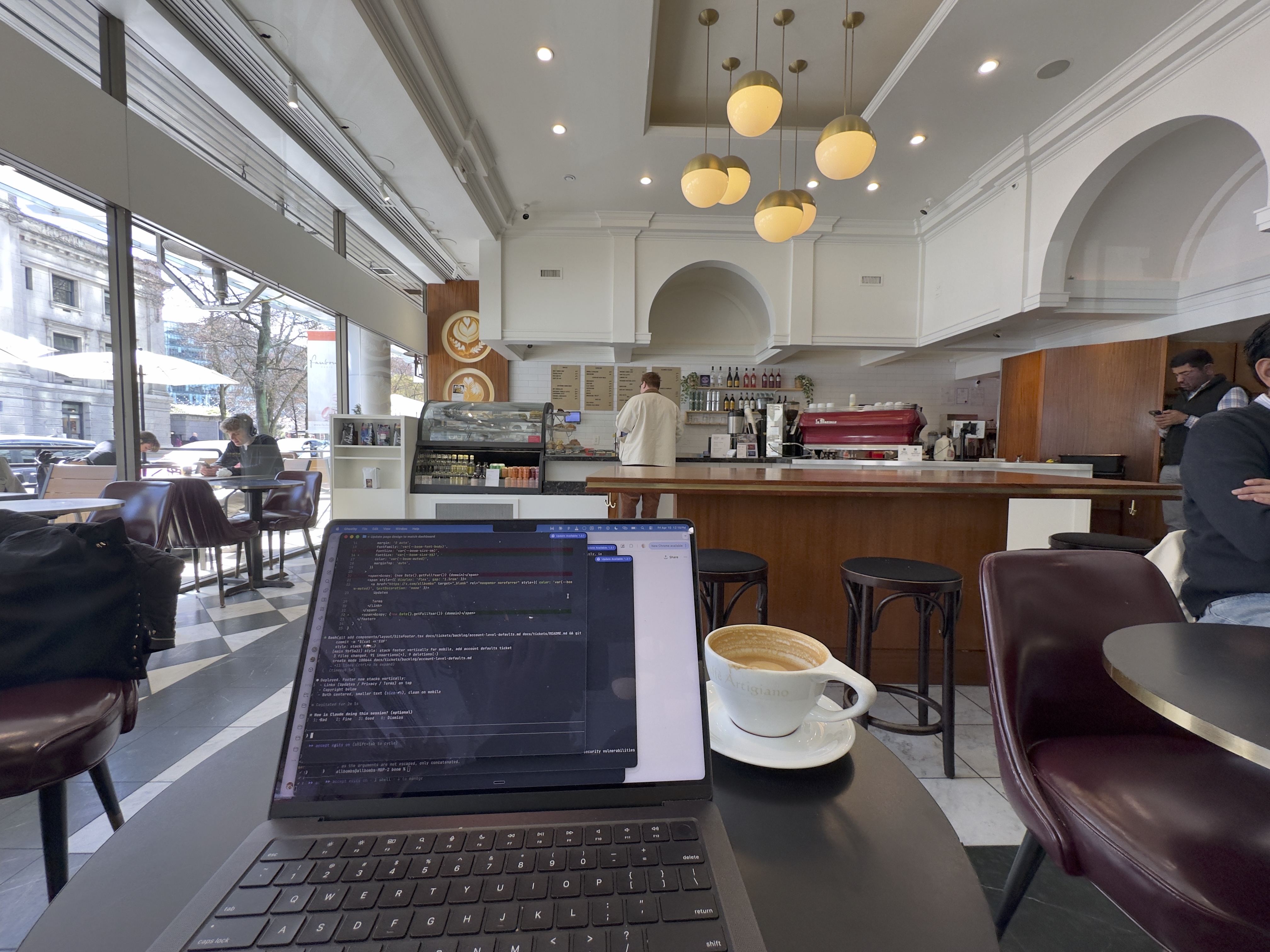 Coding at a cafe near the Vancouver Art Gallery