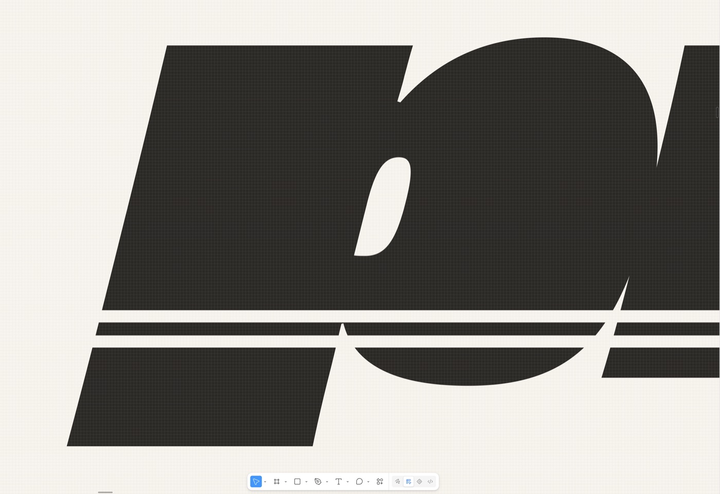 Zoomed right into a heavy italic wordmark on the design canvas, horizontal speed lines cutting through the letterforms