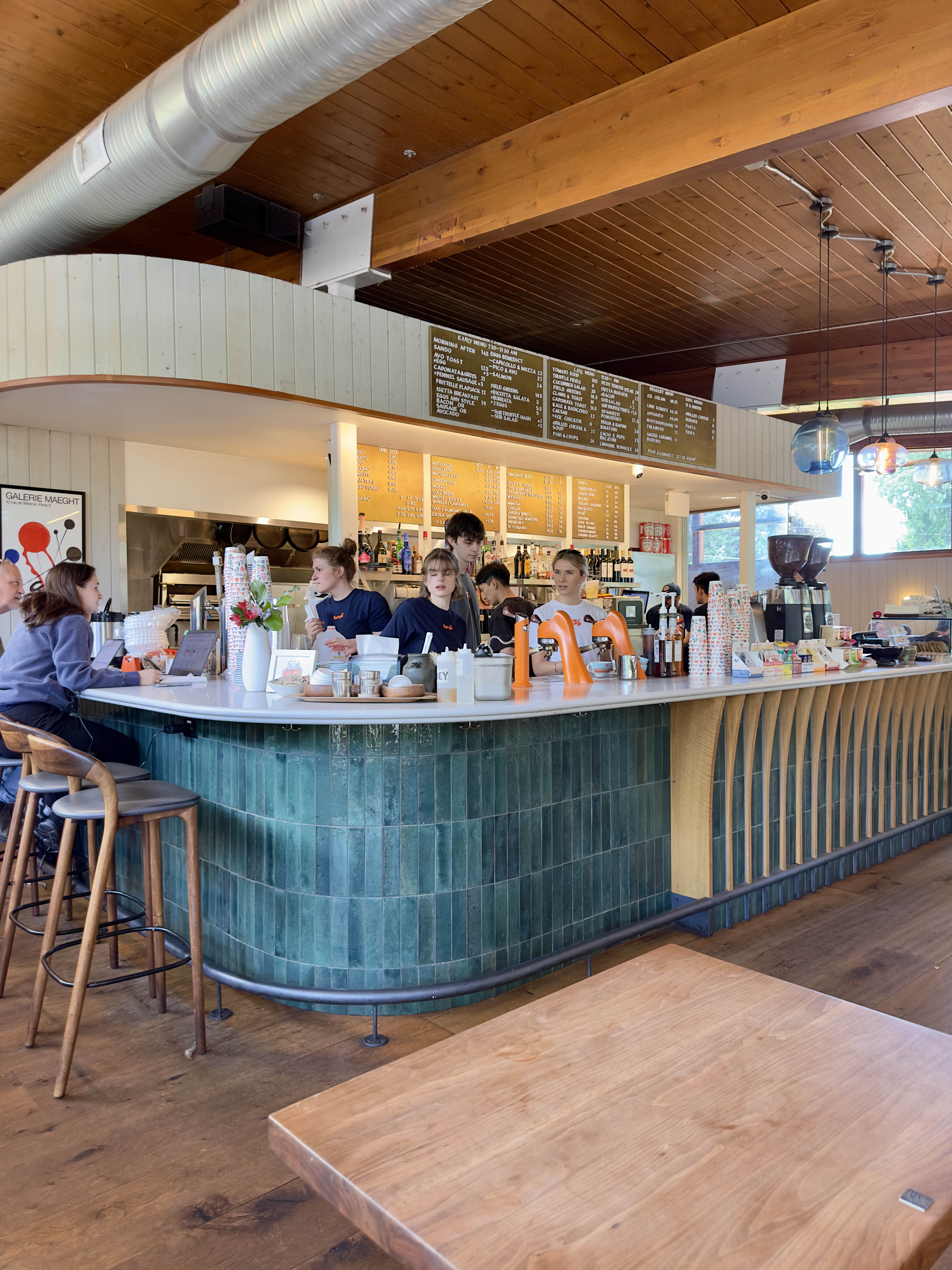 Cafe counter with green tiled bar in West Vancouver